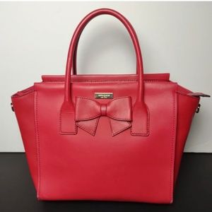 KATE SPADE Leather Red Bow Satchel Handbag Shoulder Bag Rare